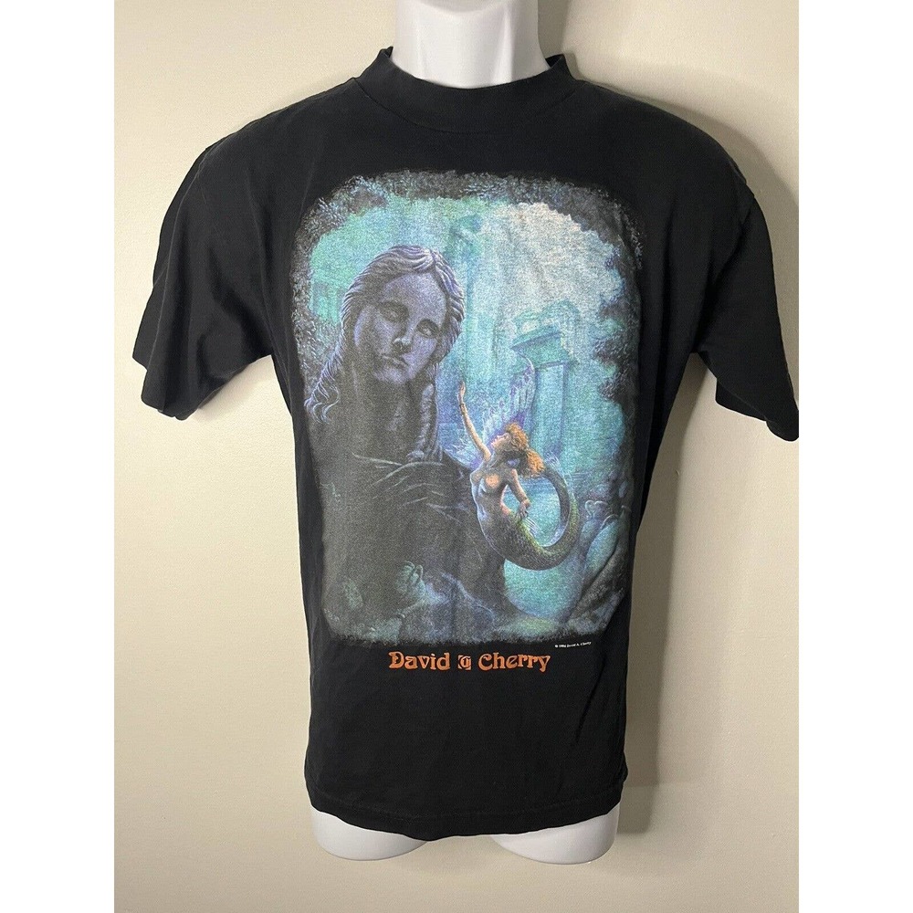 VTG 1996 David A Cherry Size Large Mermaid Short Sleeve Shirt Sci-Fi